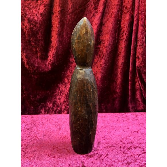 Vintage Oddities - Antique Hand Carved Wood Statue - Cloaked Druid With Staff - Picture 5 of 9